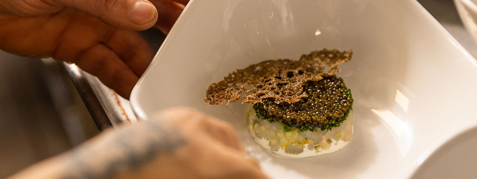 Fine dining uni on large white plate