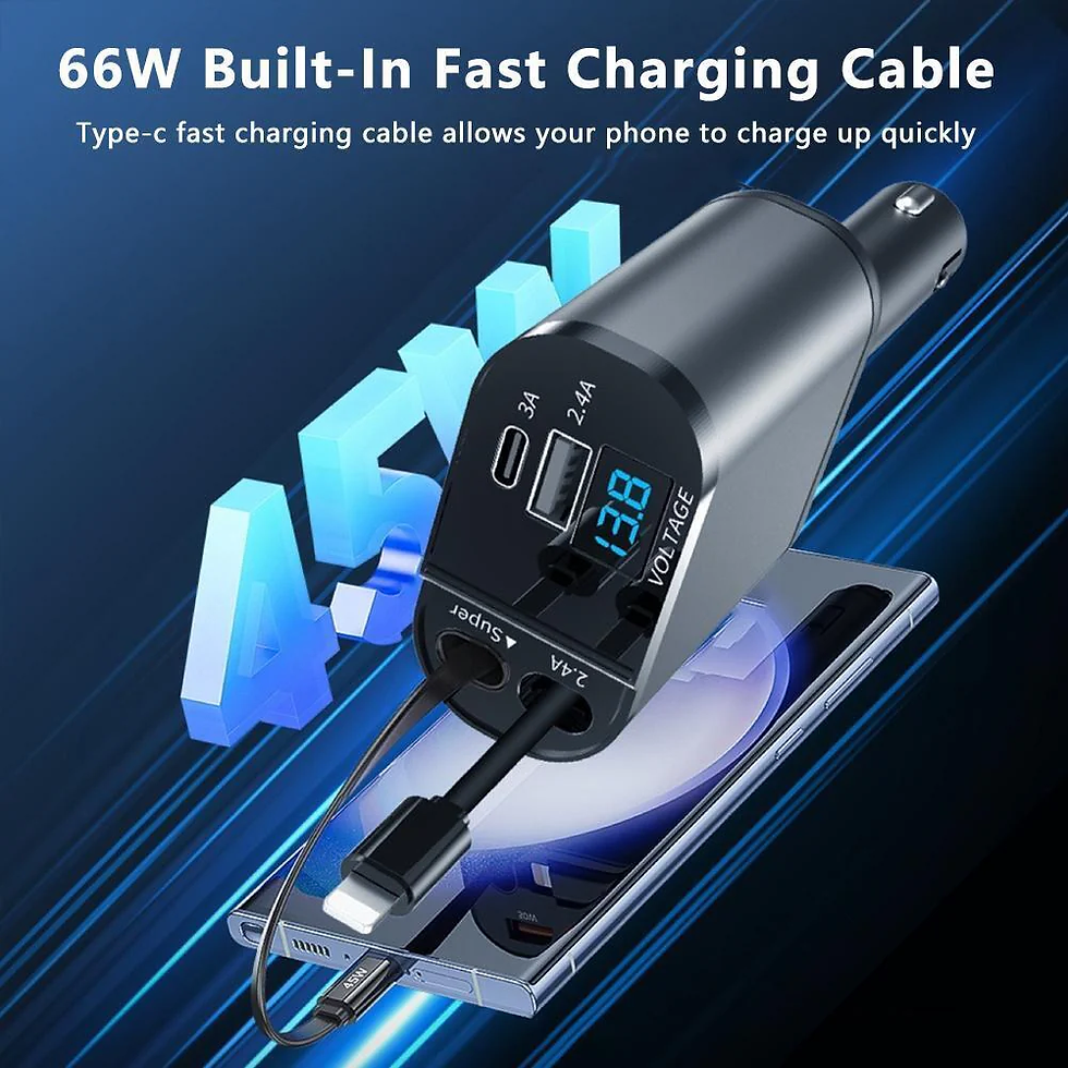 Thumbnail: Retractable Car Charger 4 in 1 Fast Car Phone Charger 120W with USB Type C Cable