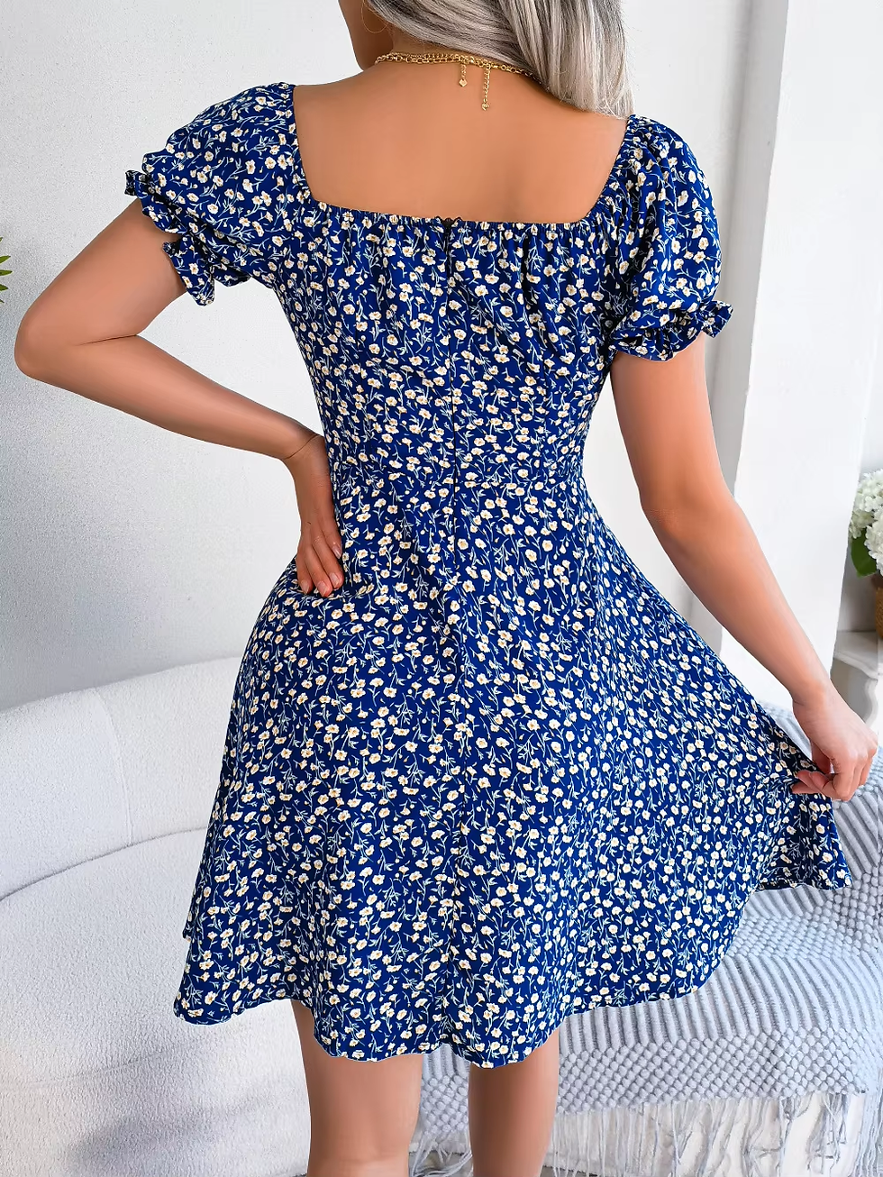 Thumbnail: Spring Summer Square Collar Floral Ruffles Mini Dress Women Casual Flare Sleeves