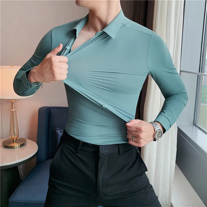 Thumbnail: High Elasticity Seamless Shirts Men Long Sleeve 