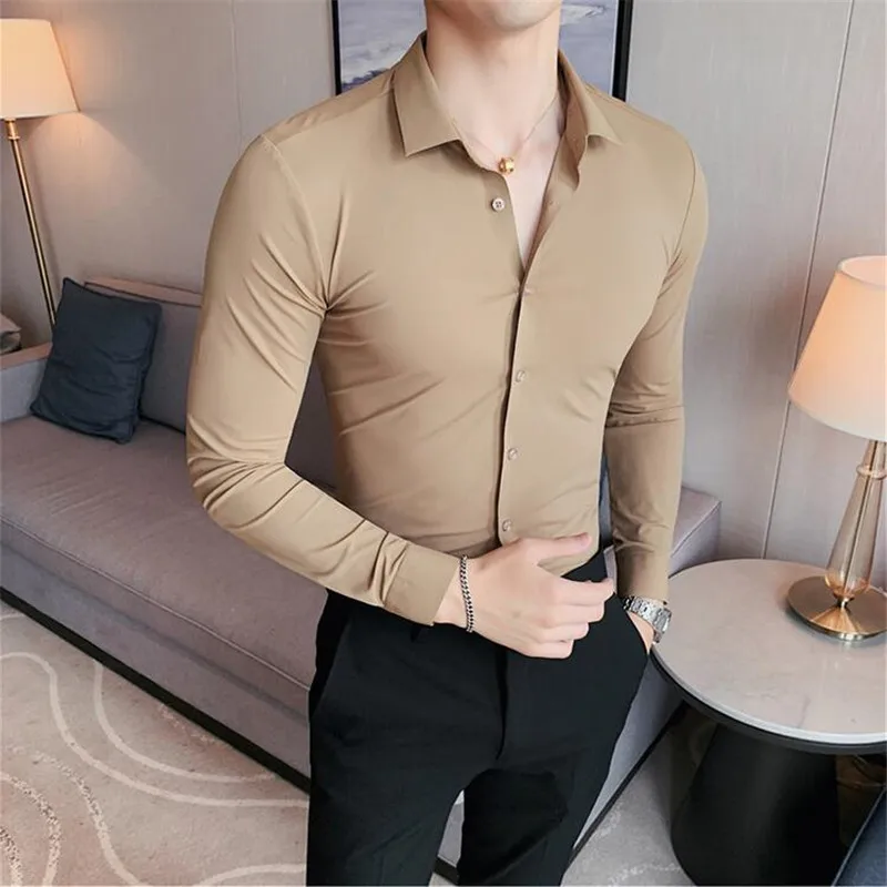 Thumbnail: High Elasticity Seamless Shirts Men Long Sleeve 