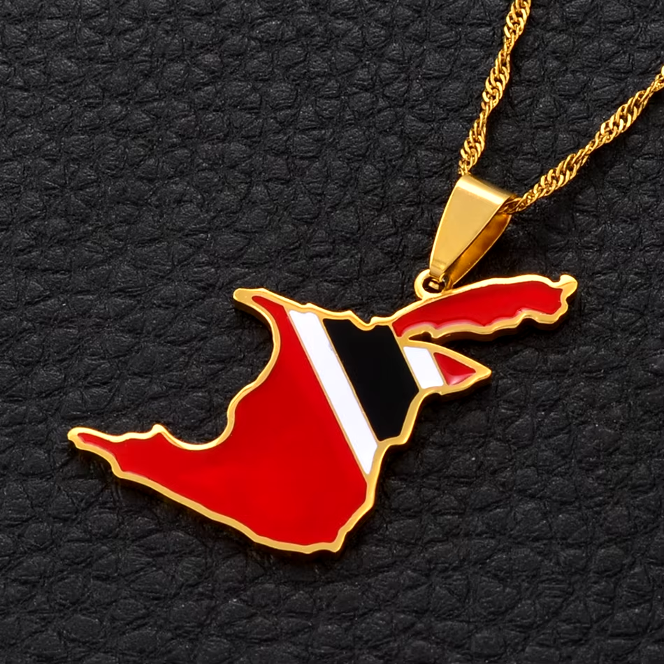 Thumbnail: Trinidad and Tobago Map Flag Pendant and Necklace 