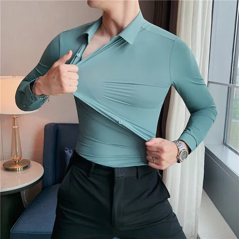 Thumbnail: High Elasticity Seamless Shirts Men Long Sleeve 