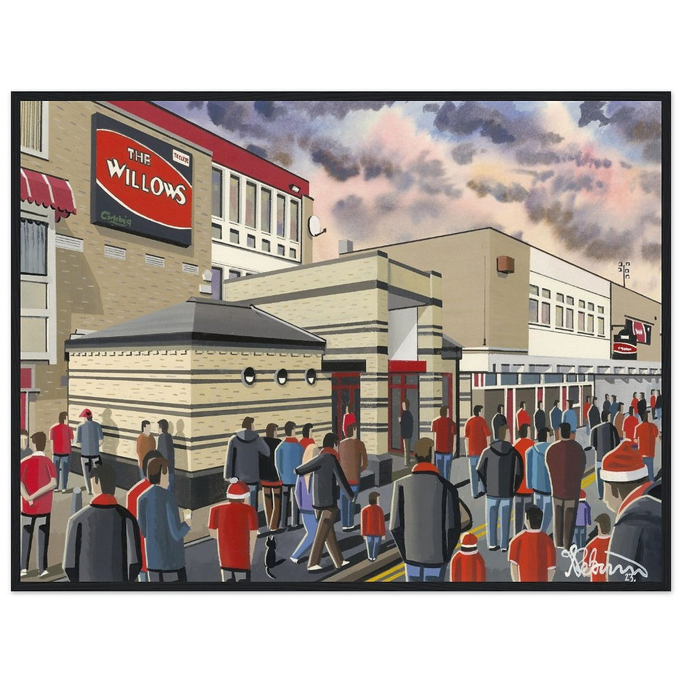 Salford Red Devils AJ Bell Rugby stadium scene by artist Andrew Robinson andrewrobinsonart.com. Available in fine art print, poster, canvas prints and mugs etc