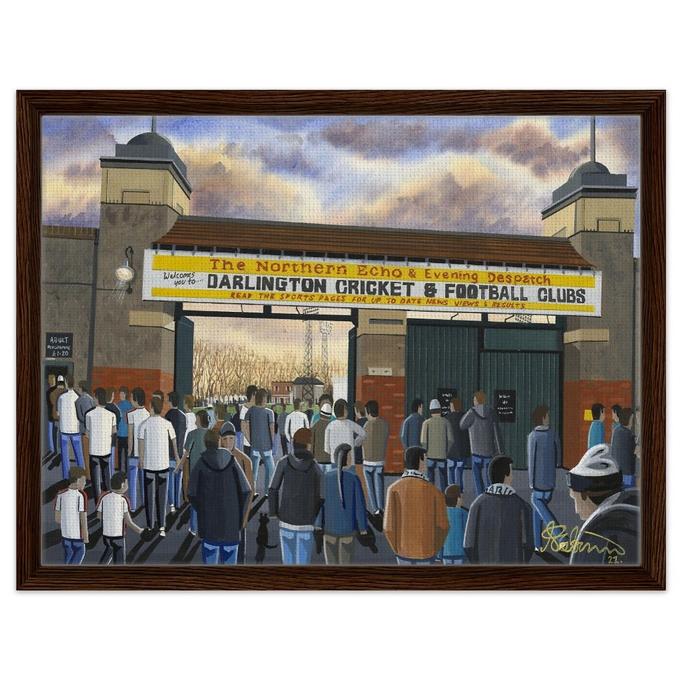 Thumbnail: Darlington F.C Feethams Football Stadium By Artist Andrew Robinson andrewrobinsonart.com, framed Fine Art Prints Posters, Canvas Prints, Ceramic Mugs etc