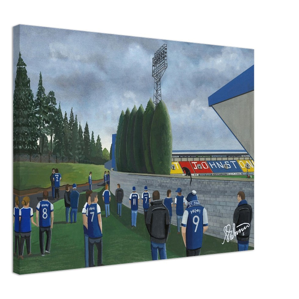 St Johnstone F.C football Stadium  By Artist Andrew Robinson andrewrobinsonart.com, Andrew Robinson art .Framed Fine Art Prints, Posters, Canvas Prints, Framed canvas prints, Ceramic Mugs etc sport, football, rugby, NFL