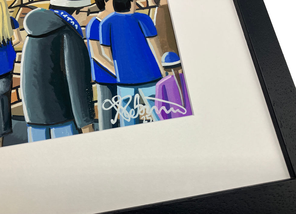 Thumbnail: Everton FC Dickinson Hill Bramley Moore Dock football stadium scene by artist Andrew Robinson andrewrobinsonart.com. Available in fine art print, poster, canvas prints and mugs etc 