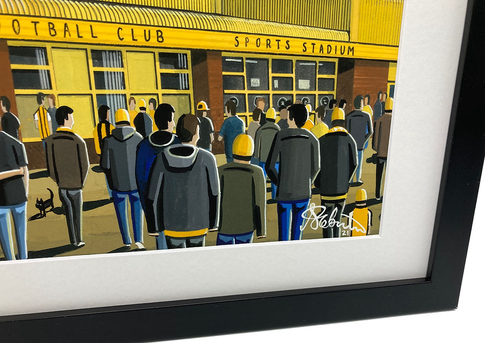 Thumbnail: Hull City AFC retro Boothferry Park football stadium scene by artist Andrew Robinson andrewrobinsonart.com. Available in fine art print, poster, canvas prints and mugs etc 