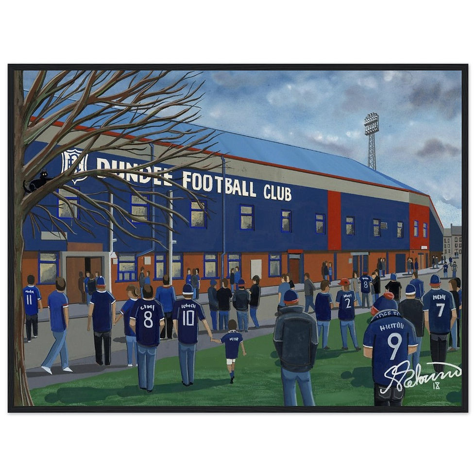 Dundee FC Dens Park football stadium By Artist Andrew Robinson andrewrobinsonart.com, Andrew Robinson art .Framed Fine Art Prints, Posters, Canvas Prints, Framed canvas prints, Ceramic Mugs etc sport, football, rugby, NFL