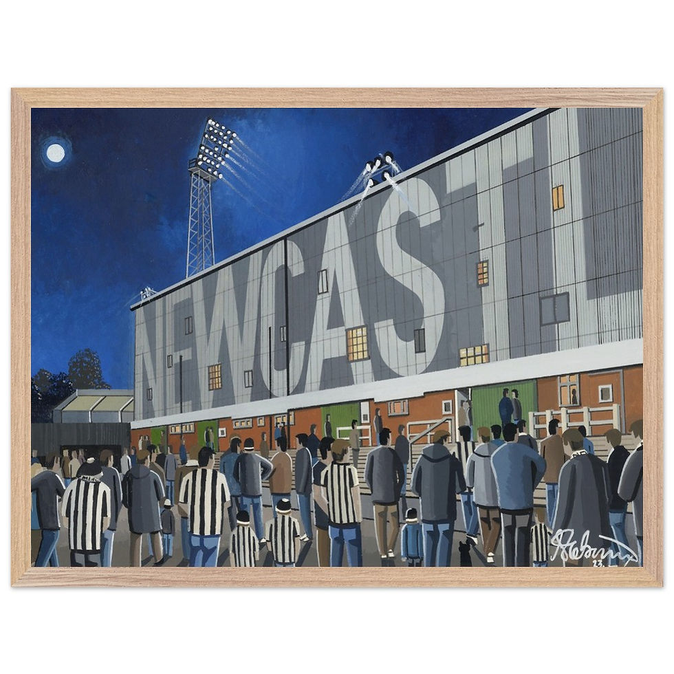 Thumbnail: Newcastle United FC retro St james's Park football stadium scene by artist Andrew Robinson andrewrobinsonart.com. Available in fine art print, poster, canvas prints and mugs etc 
