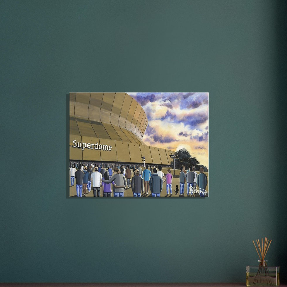 Thumbnail: New Orleans Saints Stadium By Artist Andrew Robinson andrewrobinsonart.com, Andrew Robinson art .Framed Fine Art Prints, Posters, Canvas Prints, Framed canvas prints, Ceramic Mugs etc sport, football, rugby, NFL