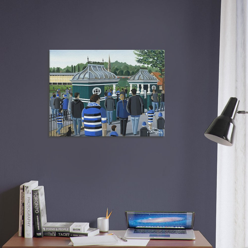 Thumbnail: Bath Rugby,Rugby Union Stadium  By Artist Andrew Robinson andrewrobinsonart.com, Andrew Robinson art .Framed Fine Art Prints, Posters, Canvas Prints, Framed canvas prints, Ceramic Mugs etc sport, football, rugby, NFL
