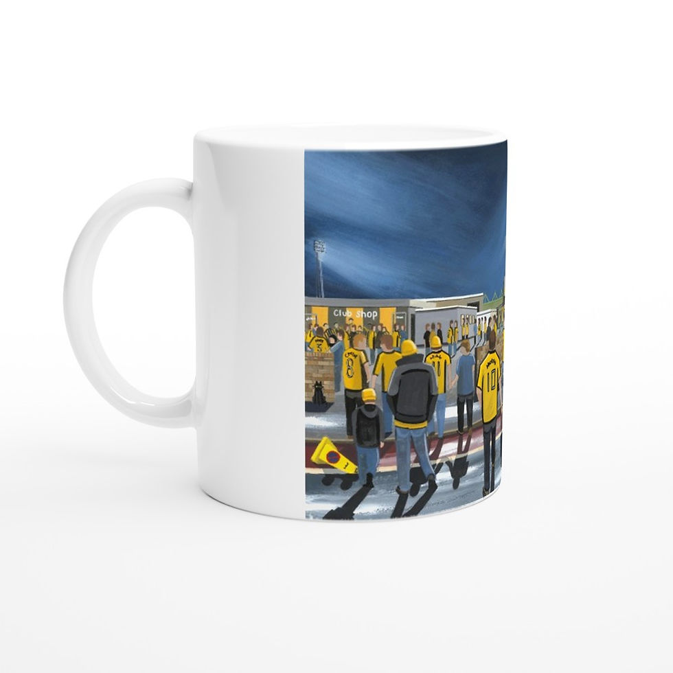 Thumbnail: Cambridge United FC Abbey football stadium scene by artist Andrew Robinson andrewrobinsonart.com. Available in fine art print, poster, canvas prints and mugs etc 