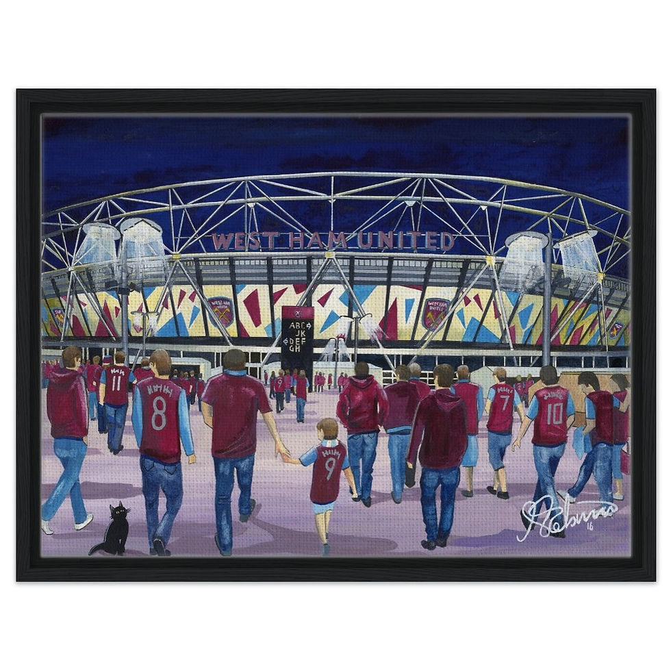 Thumbnail: West Ham United F.C, London Stadium By Artist Andrew Robinson andrewrobinsonart.com, Andrew Robinson art .Framed Fine Art Prints, Posters, Canvas Prints, Framed canvas prints, Ceramic Mugs etc sport, football, rugby, NFL