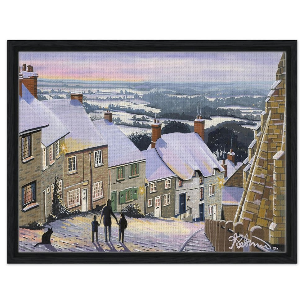 Thumbnail: Shaftsbury, Gold Hill Framed Canvas Print. Rural Landmark Wall Art