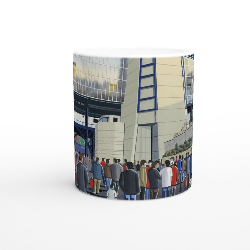 Thumbnail: New England NFL Gillette stadium framed art print canvas print poster printed ceramic mug by artist Andrew Robinson Andrew Robinson art  rugby NFL football soccer  stadium gifts art memorabilia andrewrobinsonart.com  