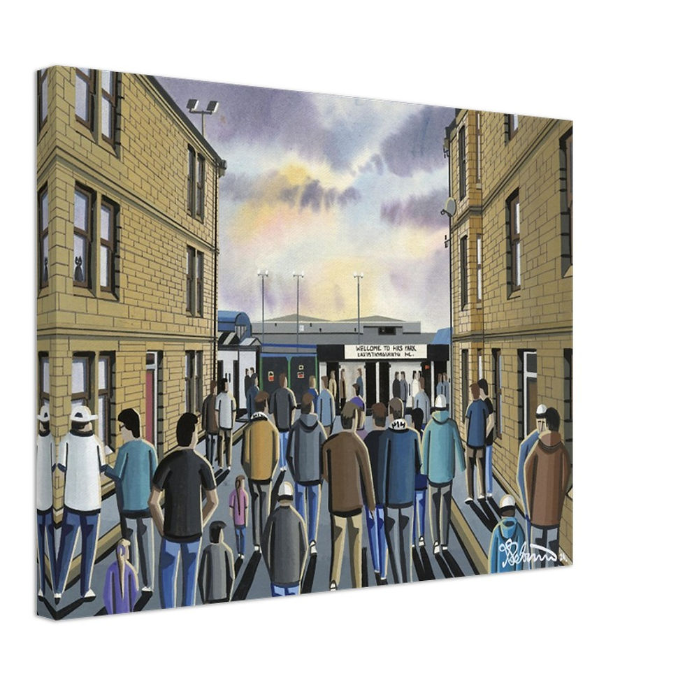 Thumbnail: East Stirlingshire F.C, Retro Firs Park Stadium By Artist Andrew Robinson andrewrobinsonart.com, Andrew Robinson art. Framed Fine Art Prints, Posters, Canvas Prints, Framed canvas prints, Ceramic Mugs etc sport, football, rugby, NFL