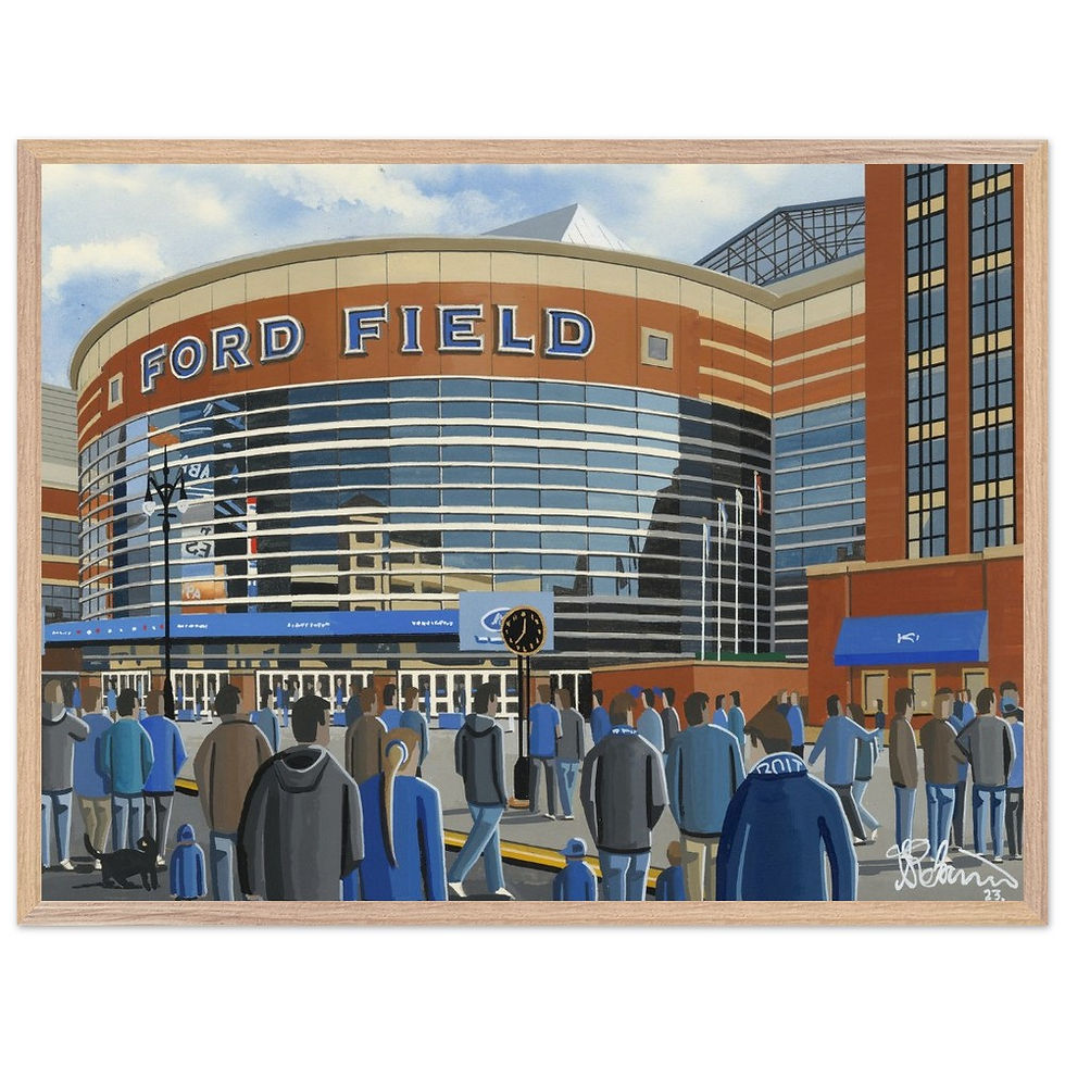 Thumbnail: Detroit lions ford field NFL art print by artist Andrew Robinson andrewrobinsonart andrewrobinsonart.com