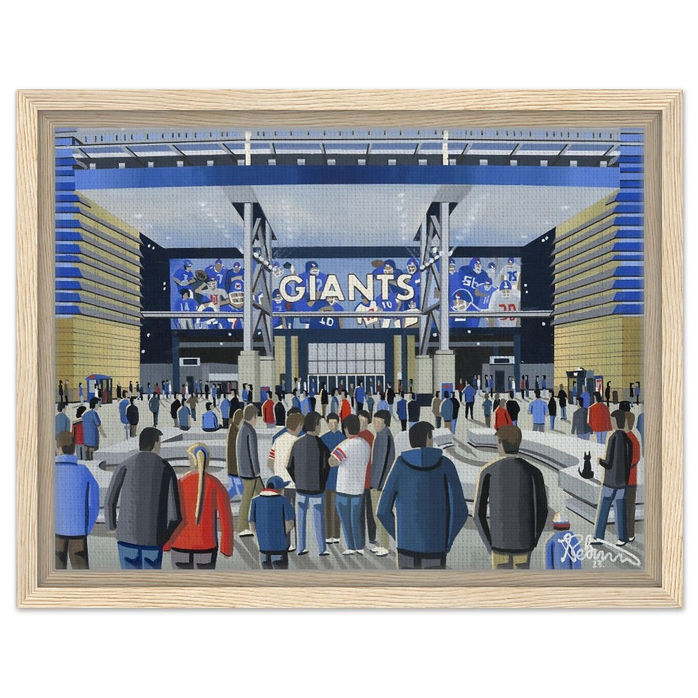 Thumbnail: New York Giants NFL Football Stadium By Artist Andrew Robinson andrewrobinsonart.com, Andrew Robinson art .Framed Fine Art Prints, Posters, Canvas Prints, Framed canvas prints, Ceramic Mugs etc sport, football, rugby, NFL