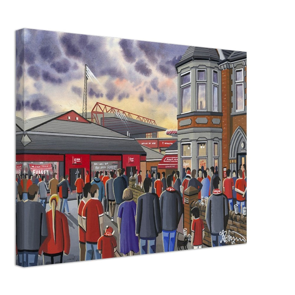 Thumbnail: Nottingham Forest F.C, Football  Stadium By Artist Andrew Robinson andrewrobinsonart.com, Andrew Robinson art .Framed Fine Art Prints, Posters, Canvas Prints, Framed canvas prints, Ceramic Mugs etc sport, football, rugby, NFL