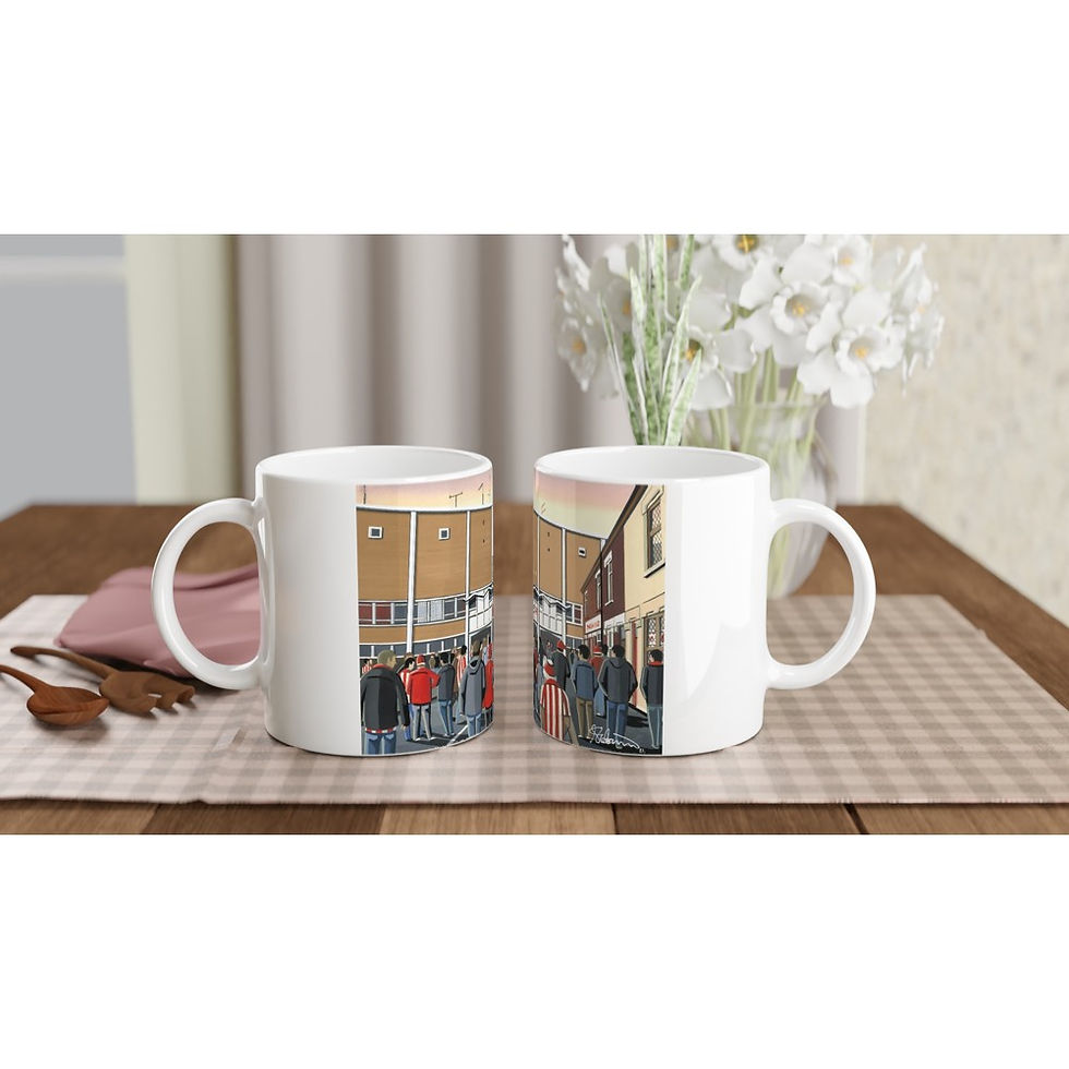 Stoke City Fc Retro Victoria Ground Football Stadium Scene by artist Andrew Robinson andrewrobinsonart.com. Available in fine art print, poster, canvas prints and mugs etc 