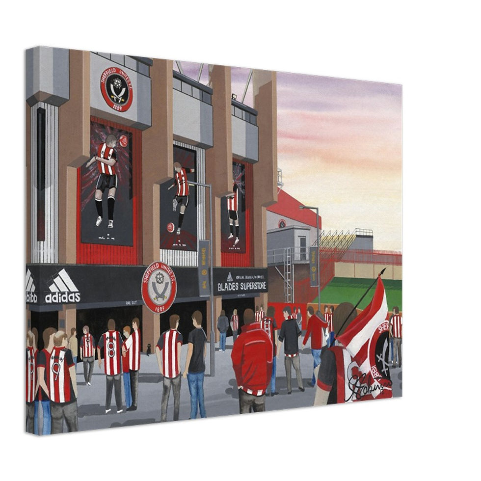 Sheffield United F.C, London Stadium By Artist Andrew Robinson andrewrobinsonart.com, Andrew Robinson art .Framed Fine Art Prints, Posters, Canvas Prints, Framed canvas prints, Ceramic Mugs etc sport, football, rugby, NFL