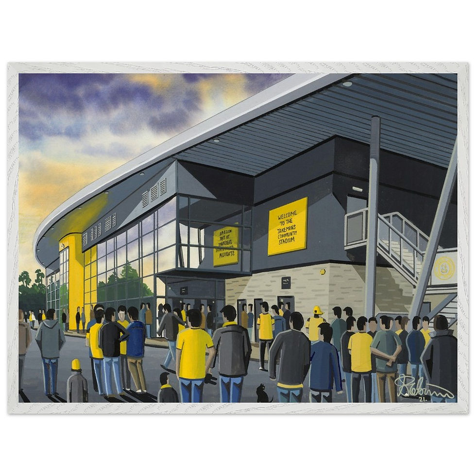 Thumbnail: Boston United FC Jakemans Community Stadium Football Stadium Scene by artist Andrew Robinson andrewrobinsonart.com. Available in fine art print, poster, canvas prints and mugs etc 