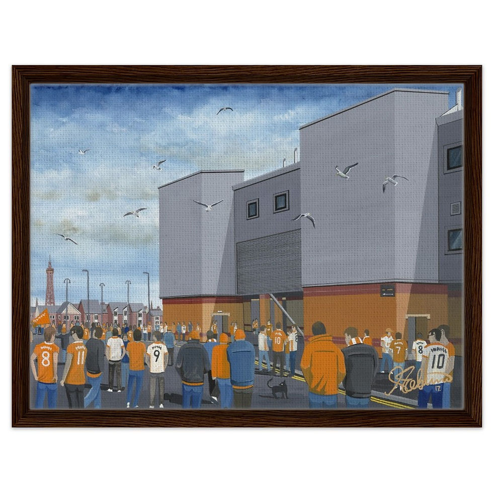 Thumbnail: Blackpool F.C, Bloomfield road Stadium. Football Framed Canvas Print. Ceramic Mugs, Fine Art Prints and posters etc By Artist Andrew Robinson. andrewrobinsonart.com