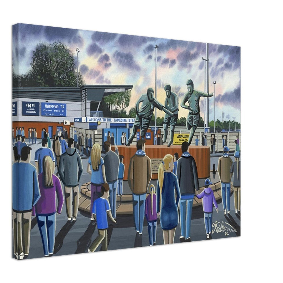 Curzon Ashton FC, Tameside Stadium Football Club Art By artist Andrew Robinson. Fine art prints, posters, canvas prints, & mugs etc available from andrewrobinsonart.com