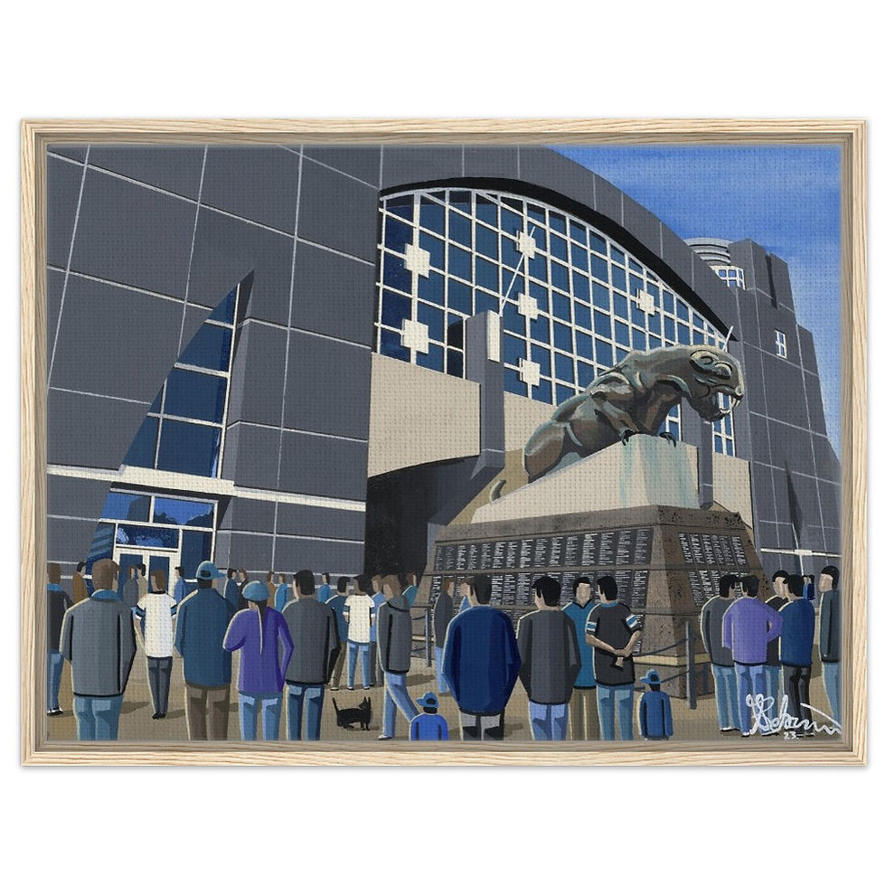 Thumbnail: Carolina Panthers NFL Football Stadium By Artist Andrew Robinson andrewrobinsonart.com, Andrew Robinson art .Framed Fine Art Prints, Posters, Canvas Prints, Framed canvas prints, Ceramic Mugs etc sport, football, rugby, NFL