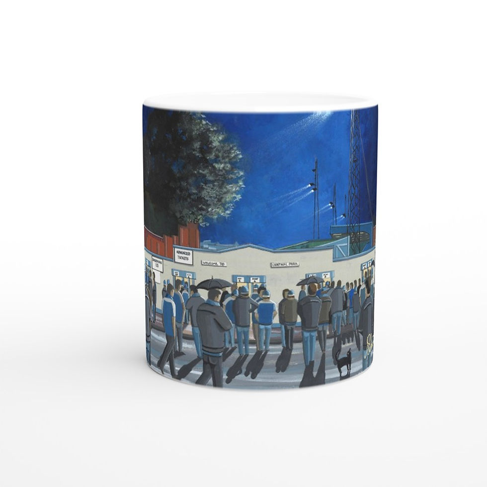Thumbnail: Cowdenbeath FC Central Park Football Stadium Scene by artist Andrew Robinson andrewrobinsonart.com. Available in fine art print, poster, canvas prints and mugs etc 