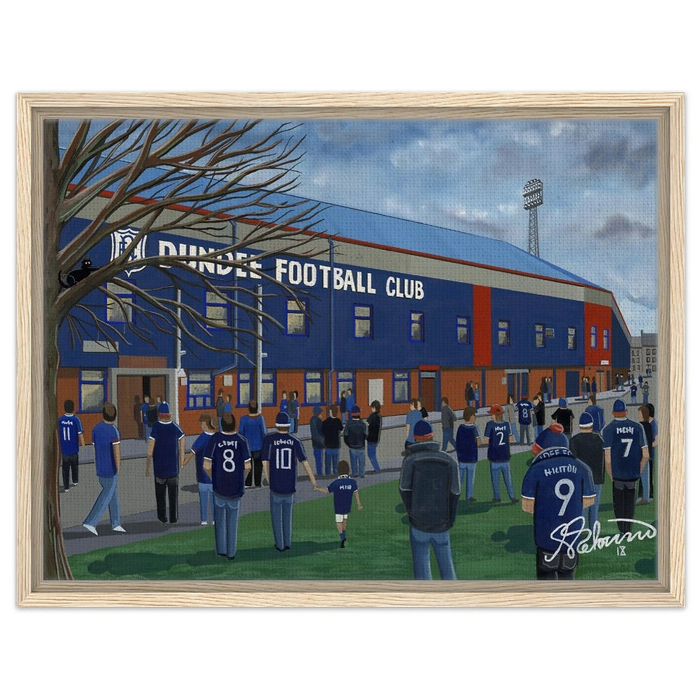 Thumbnail: Dundee F.C Dens Park  Football Stadium By Artist Andrew Robinson andrewrobinsonart.com, framed Fine Art Prints Posters, Canvas Prints, Ceramic Mugs etc