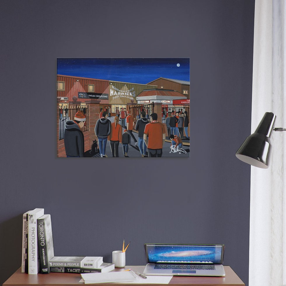 Thumbnail: Kidderminster Harriers F.C, Football  Stadium By Artist Andrew Robinson andrewrobinsonart.com, Andrew Robinson art .Framed Fine Art Prints, Posters, Canvas Prints, Framed canvas prints, Ceramic Mugs etc sport, football, rugby, NFL