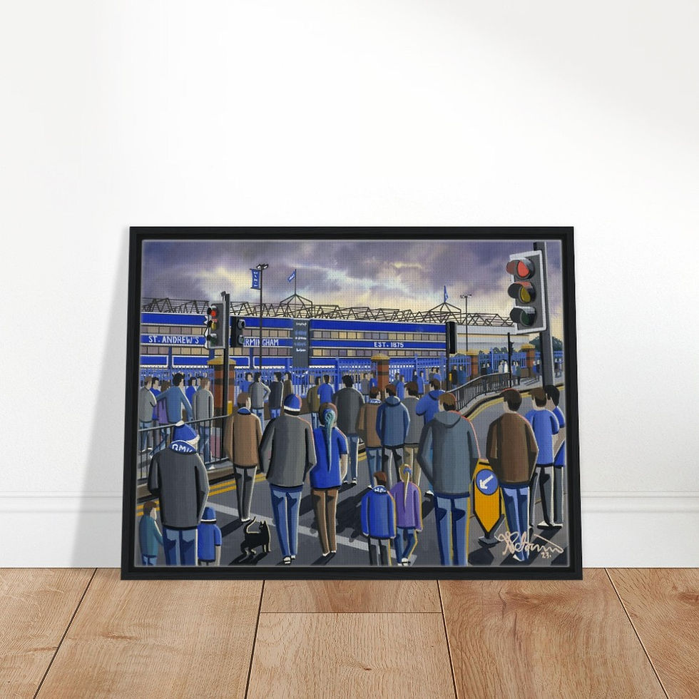 Thumbnail: Birmingham City F.C. St Andrews  Stadium. Football Framed Canvas Print. Ceramic Mugs, Fine Art Prints and posters etc By Artist Andrew Robinson. andrewrobinsonart.com