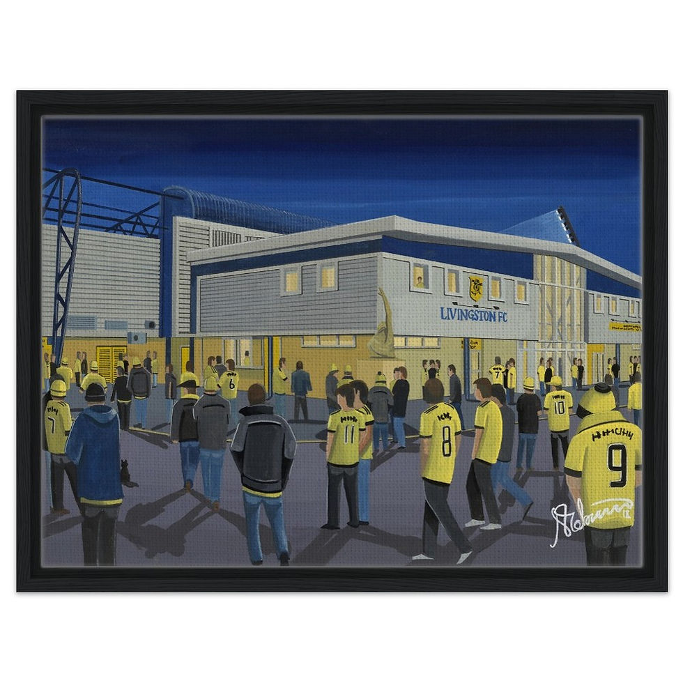 Thumbnail: Livingston F.C Almondvale Football Stadium By Artist Andrew Robinson andrewrobinsonart.com, framed Fine Art Prints Posters, Canvas Prints, Ceramic Mugs etc