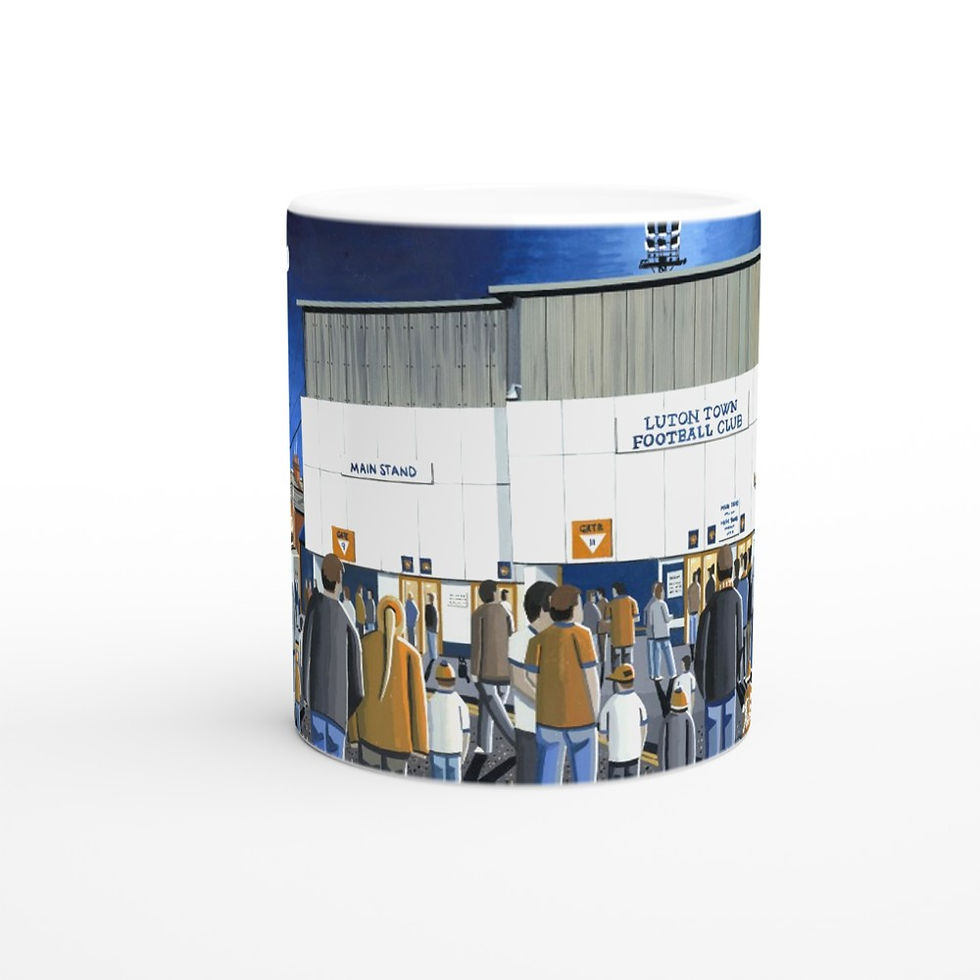 Thumbnail: Luton Town FC Kenilworth Road Football Stadium Scene by artist Andrew Robinson andrewrobinsonart.com. Available in fine art print, poster, canvas prints and mugs etc