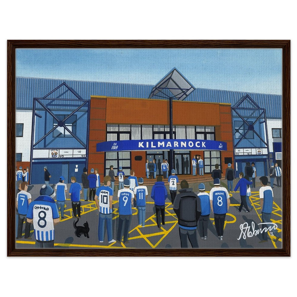 Thumbnail: Kilmarnock F.C Rugby Park Football Stadium By Artist Andrew Robinson andrewrobinsonart.com, framed Fine Art Prints Posters, Canvas Prints, Ceramic Mugs etc