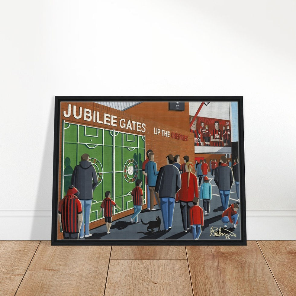 Thumbnail: AFC Bournemouth Dean Court Stadium. Football Framed Canvas Print. Ceramic Mugs, Fine Art Prints and posters etc By Artist Andrew Robinson. andrewrobinsonart.com