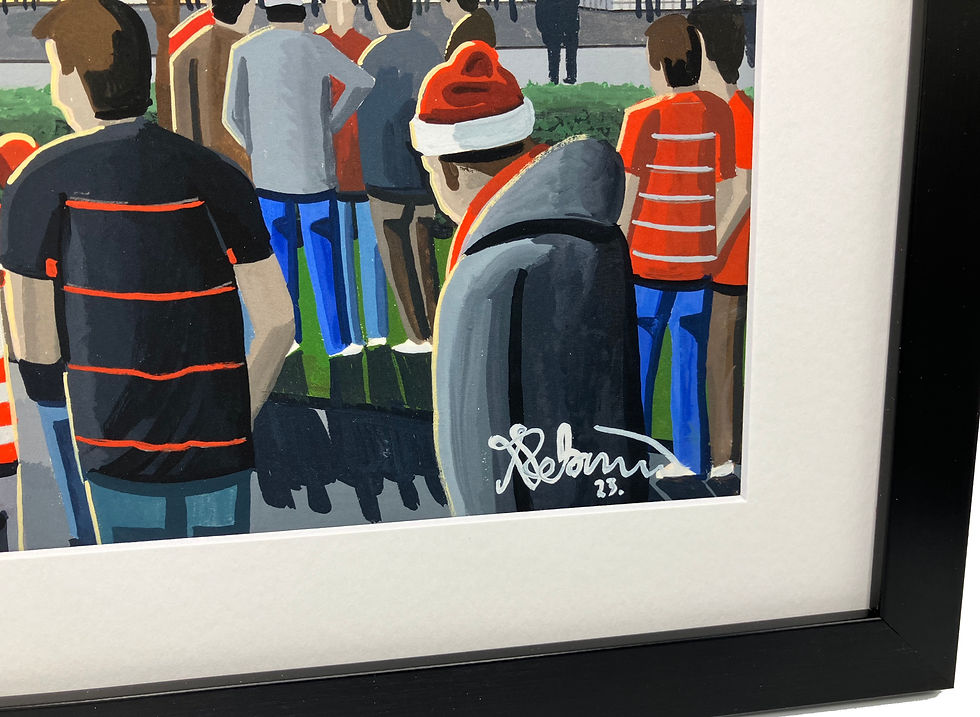 Thumbnail: Doncaster Rovers FC football stadium scene by artist Andrew Robinson andrewrobinsonart.com. Available in fine art print, poster, canvas prints and mugs etc 