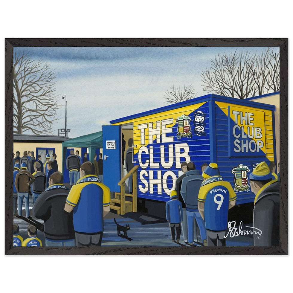 Thumbnail: Solihull Moors FC Damson Park football  Stadium By Artist Andrew Robinson andrewrobinsonart.com, Andrew Robinson art .Framed Fine Art Prints, Posters, Canvas Prints, Framed canvas prints, Ceramic Mugs etc sport, football, rugby, NFL