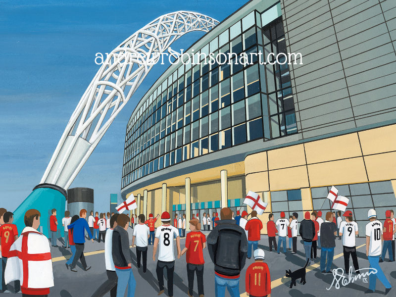 Thumbnail: England national team. Wembley new football stadium. Ready to hang framed & mount art print. Ideal wall art football club F.C memorabilia gift for birthdays, Christmas, Father’s Day. Perfect addition to any home or office. By artist Andrew Robinson