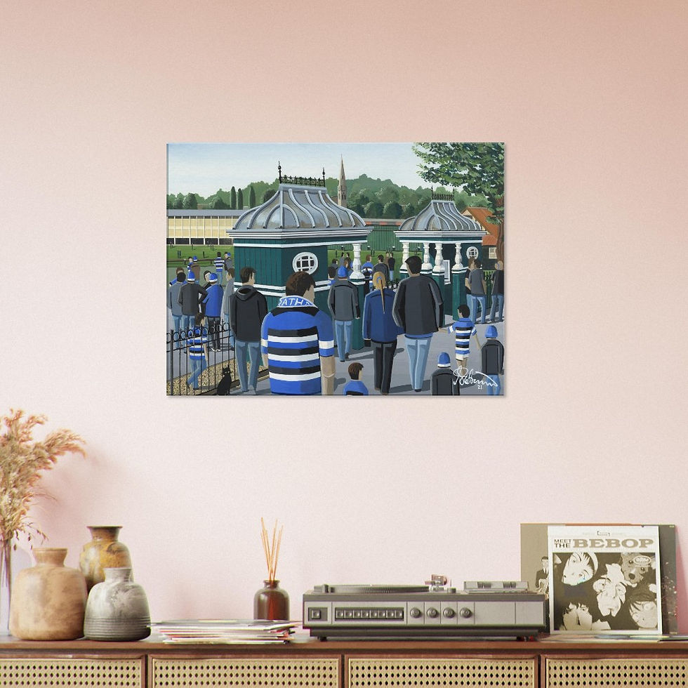 Thumbnail: Bath Rugby,Rugby Union Stadium  By Artist Andrew Robinson andrewrobinsonart.com, Andrew Robinson art .Framed Fine Art Prints, Posters, Canvas Prints, Framed canvas prints, Ceramic Mugs etc sport, football, rugby, NFL