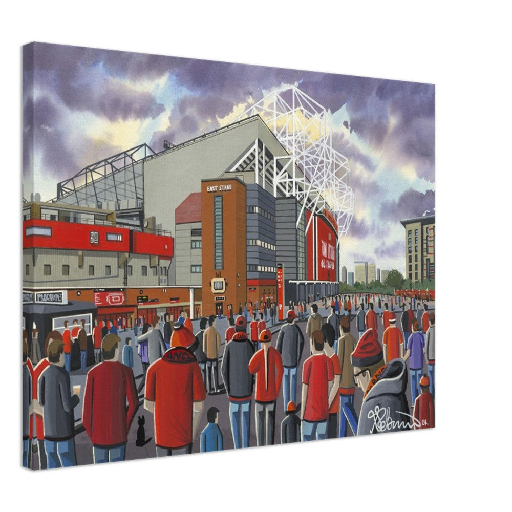 Manchester United F.C, Football Stadium By Artist Andrew Robinson andrewrobinsonart.com, Andrew Robinson art .Framed Fine Art Prints, Posters, Canvas Prints, Framed canvas prints, Ceramic Mugs etc sport, football, rugby, NFL