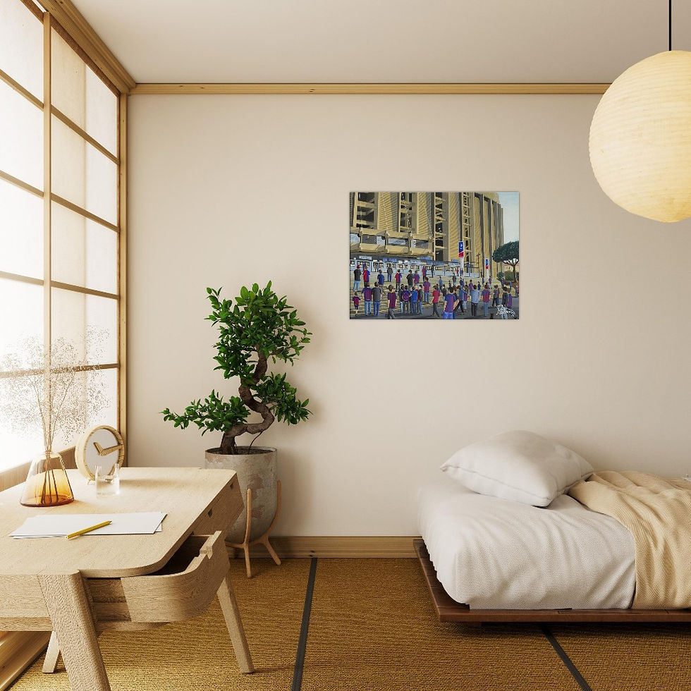 Thumbnail: FC Barcelona Retro Camp Nou Football Stadium Scene by artist Andrew Robinson andrewrobinsonart.com. Available in fine art print, poster, canvas prints and mugs etc 