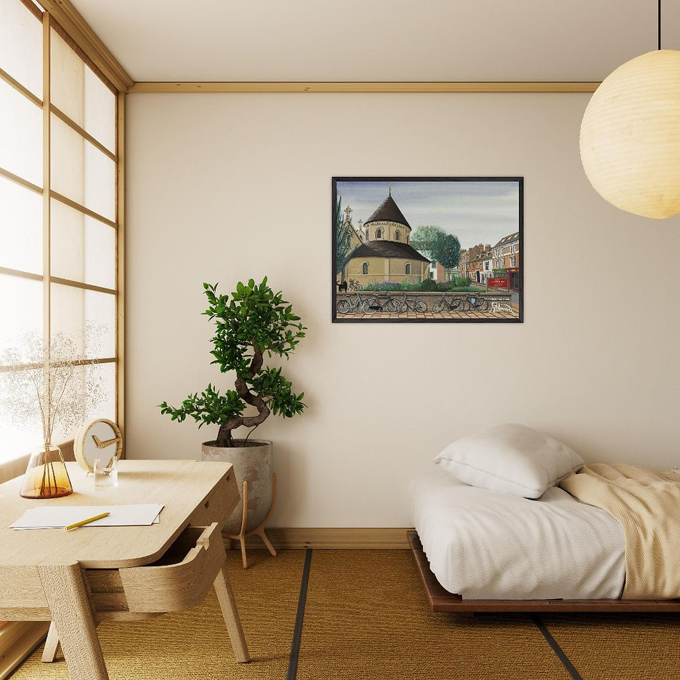 Thumbnail: Round Church, Cambridge, Cambridgeshire by artist Andrew Robinson andrewrobinsonart.com. Available in fine art print, poster, canvas prints and mugs etc