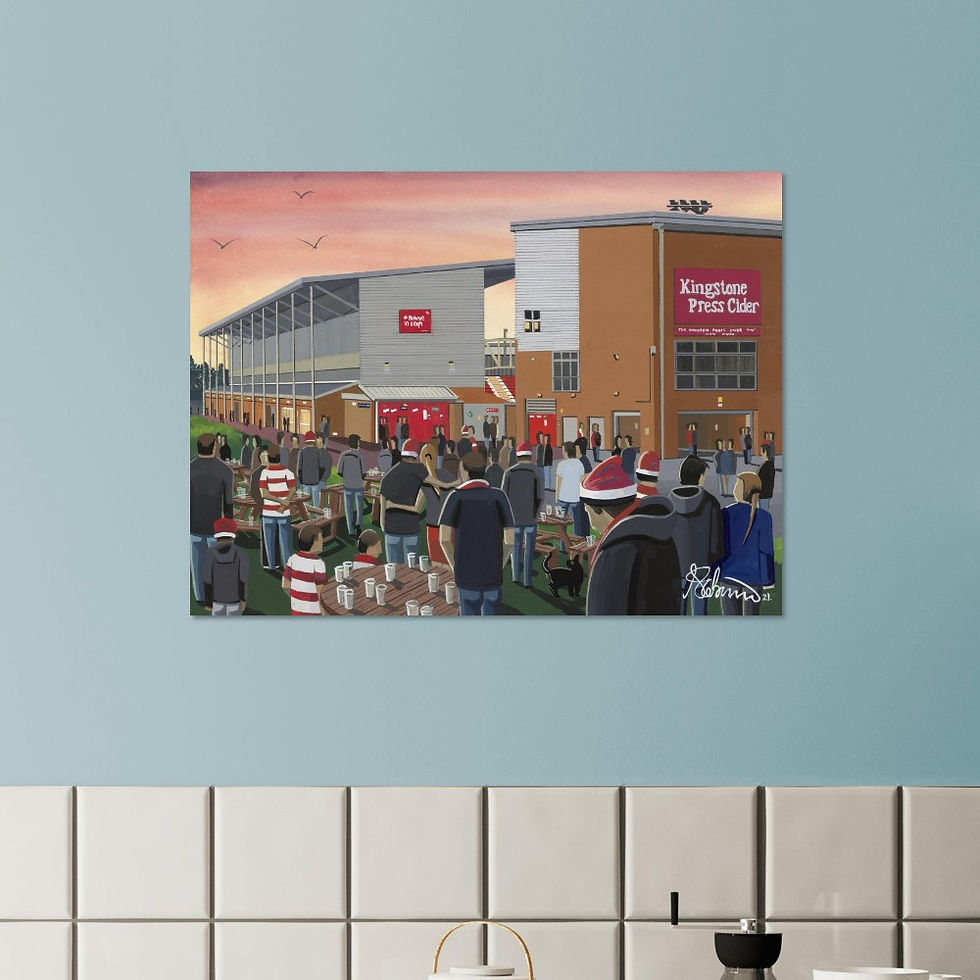 Thumbnail: Leigh Leopards Leigh Sports Village Rugby Stadium Scene by artist Andrew Robinson andrewrobinsonart.com. Available in fine art print, poster, canvas prints and mugs etc 