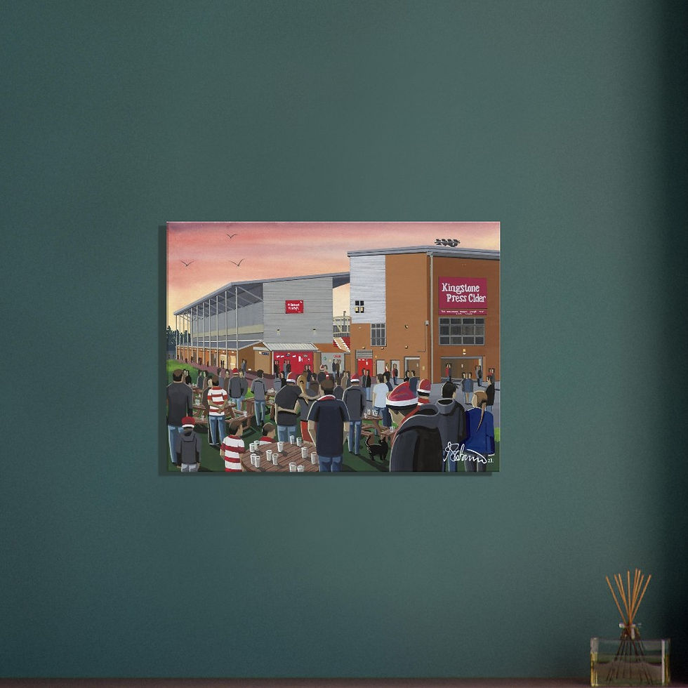 Thumbnail: Leigh Leopards Rugby League Stadium  By Artist Andrew Robinson andrewrobinsonart.com, Andrew Robinson art .Framed Fine Art Prints, Posters, Canvas Prints, Framed canvas prints, Ceramic Mugs etc sport, football, rugby, NFL