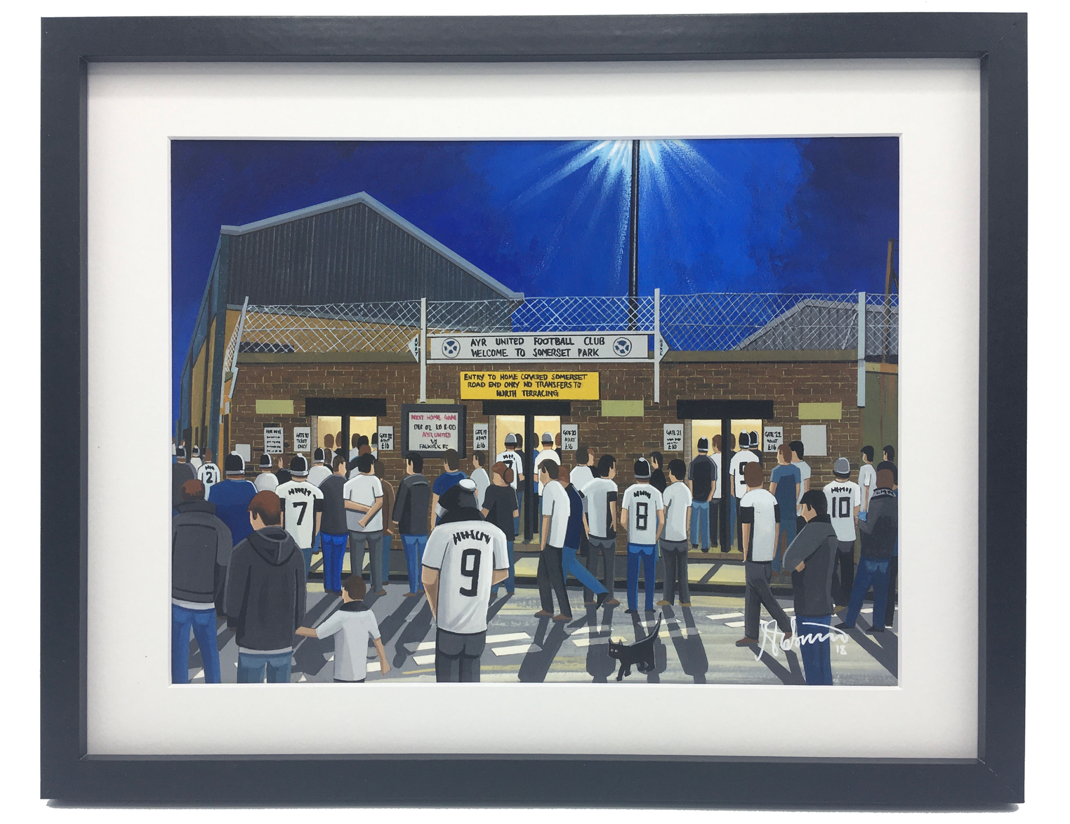 Ayr United FC Somerset ParkFootball Stadium Scene by artist Andrew Robinson andrewrobinsonart.com. Available in fine art print, poster, canvas prints and mugs etc