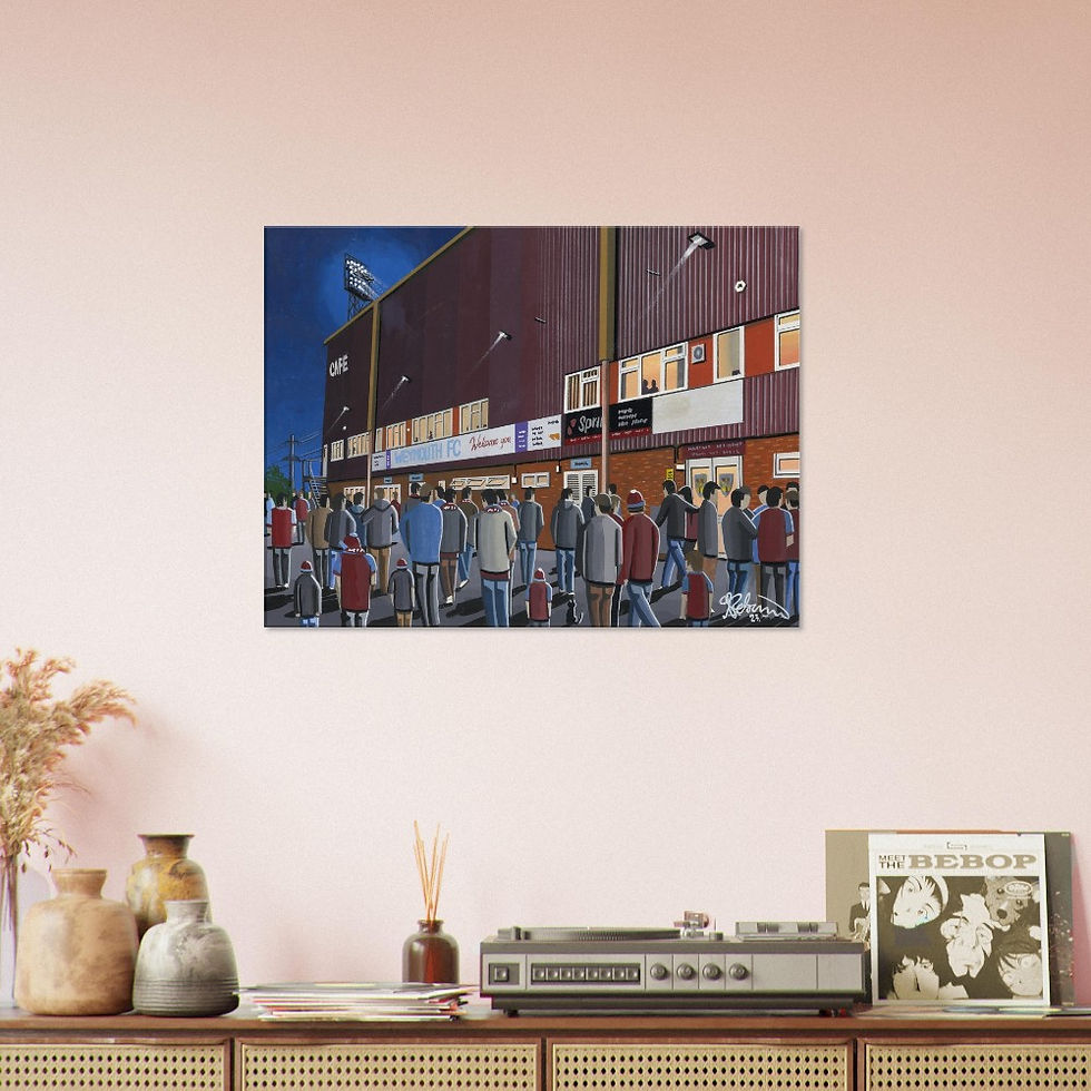 Thumbnail: Weymouth FC football Stadium  By Artist Andrew Robinson andrewrobinsonart.com, Andrew Robinson art .Framed Fine Art Prints, Posters, Canvas Prints, Framed canvas prints, Ceramic Mugs etc sport, football, rugby, NFL