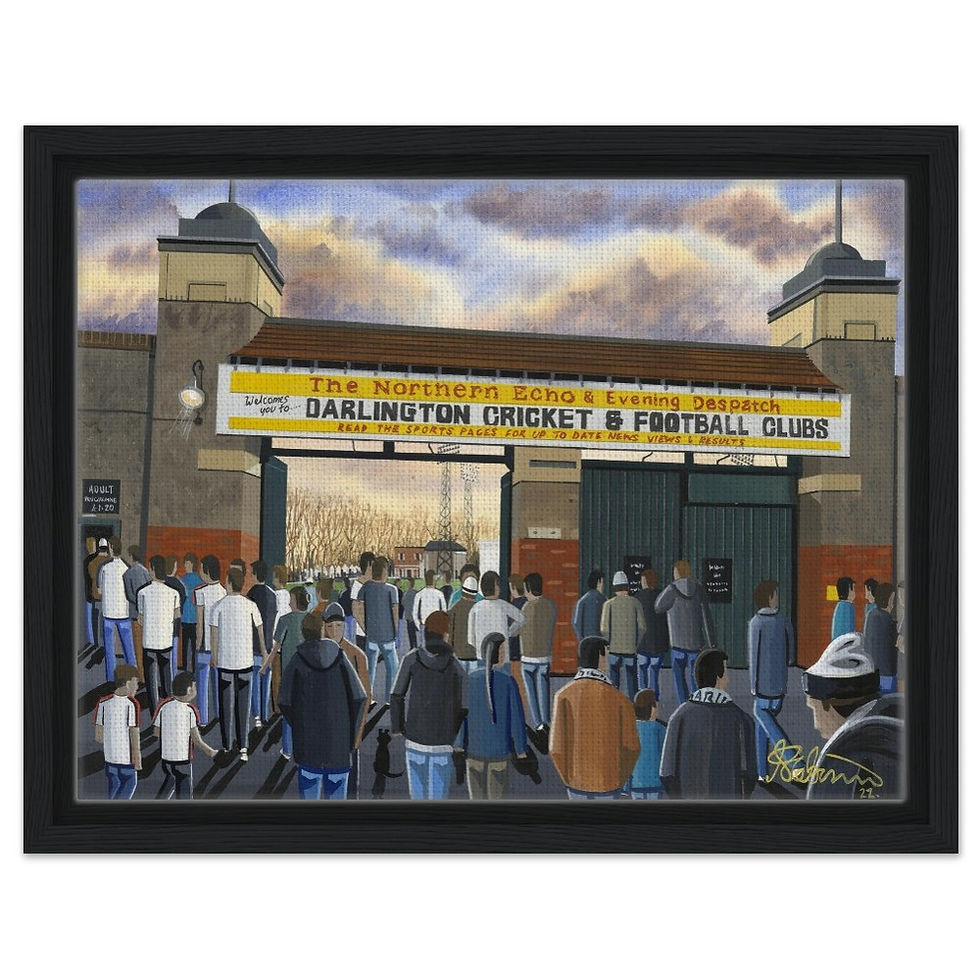 Thumbnail: Darlington F.C Feethams Football Stadium By Artist Andrew Robinson andrewrobinsonart.com, framed Fine Art Prints Posters, Canvas Prints, Ceramic Mugs etc